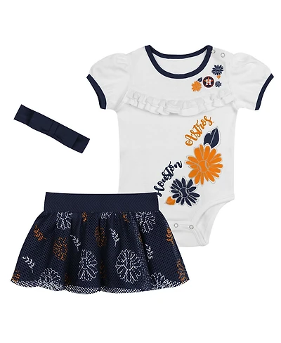 Outerstuff Newborn 3-Piece White/Navy Houston Astros Sweet Catcher Bodysuit, Headband and Skirt Set