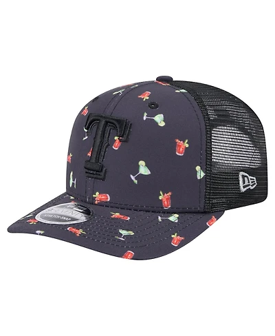 New Era Men's Black Texas Rangers Adventure Drinks Pattern 9SEVENTY Stretch-Snap Hat