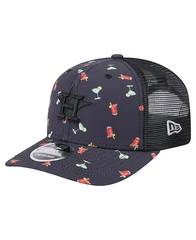 New Era Men's Black Houston Astros Adventure Drinks Pattern 9SEVENTY Stretch-Snap Hat