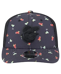 New Era Men's Black Baltimore Orioles Adventure Drinks Pattern 9SEVENTY Stretch-Snap Hat
