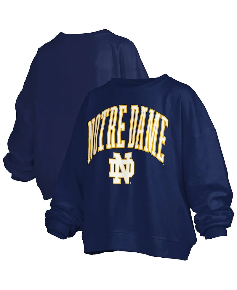 Pressbox Women's Navy Notre Dame Fighting Irish Janise Arch Over Logo Waist Length Oversized Pullover Sweatshirt