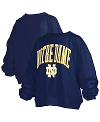 Pressbox Women's Navy Notre Dame Fighting Irish Janise Arch Over Logo Waist Length Oversized Pullover Sweatshirt