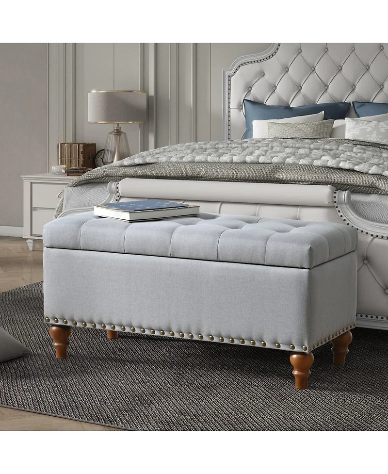 Tufted Upholstered Storage Ottoman Bench with Nailhead Trim and Hinged Lid for Bedroom Living Room Entryway Multi Purpose Use-The Pop Home