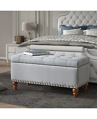 Tufted Upholstered Storage Ottoman Bench with Nailhead Trim and Hinged Lid for Bedroom Living Room Entryway Multi Purpose Use-The Pop Home