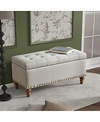 Tufted Upholstered Storage Ottoman Bench with Nailhead Trim and Hinged Lid for Bedroom Living Room Entryway Multi Purpose Use-The Pop Home