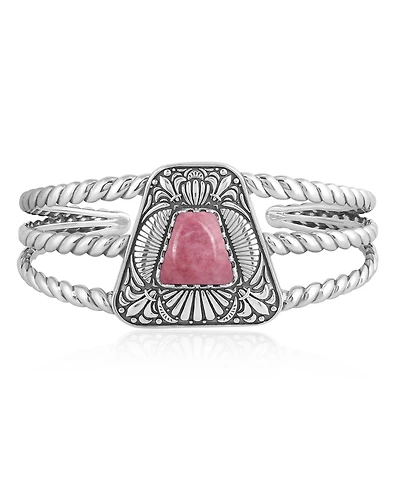 Sterling Silver Rhodonite Trapezoid Cuff Bracelet, Large