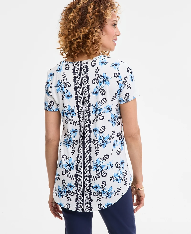 Jm Collection Women's Printed Scoop-Neck Short Sleeve Top, Exclusively at Macy's