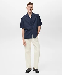 Mango Men's Textured Bowling Collar Shirt