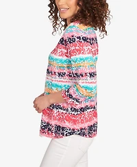 Ruby Rd. Petite Watercolor Floral Stripe Top