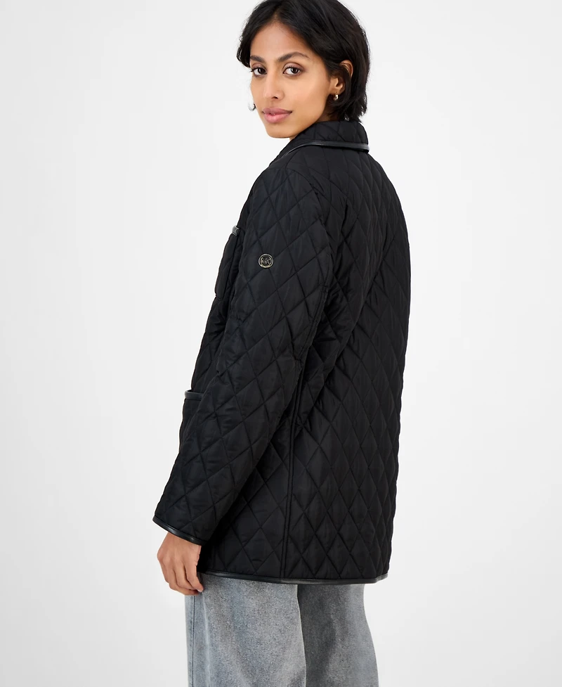 Michael Kors Women's Faux-Leather-Trim Quilted Coat, Exclusively at Macy's