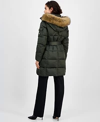 Michael Kors Women's Belted Hooded Faux-Fur-Trim Puffer Coat, Exclusively at Macy's