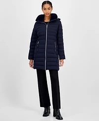 Michael Kors Petite Faux-Fur-Collar Hooded Packable Puffer Coat