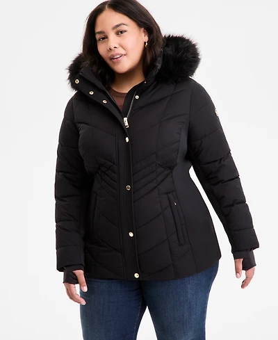 Michael Kors Plus Faux-Fur-Trim Hooded Puffer Coat, Exclusively at Macy's