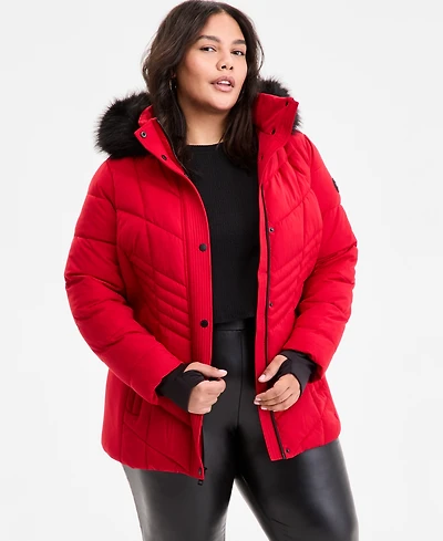Michael Kors Plus Faux-Fur-Trim Hooded Puffer Coat, Exclusively at Macy's