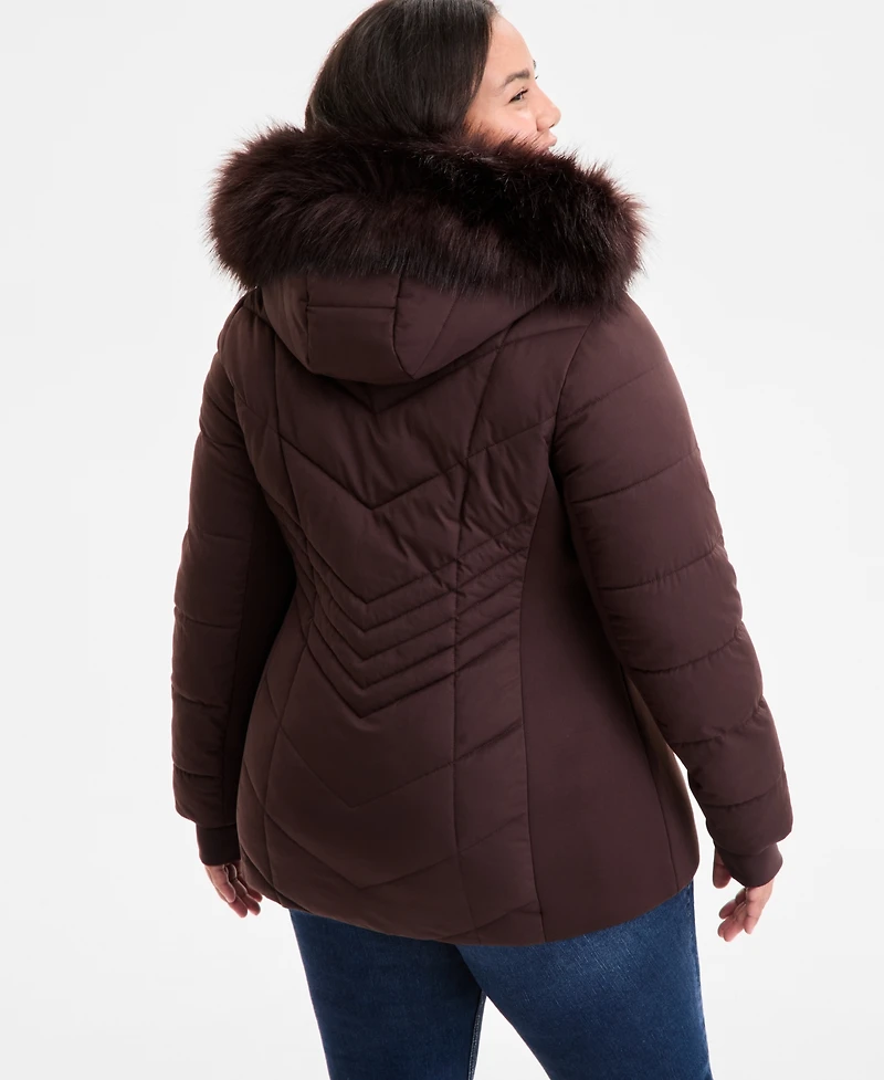 Michael Michael Kors Plus Size Faux-Fur-Trim Hooded Puffer Coat, Exclusively at Macy's
