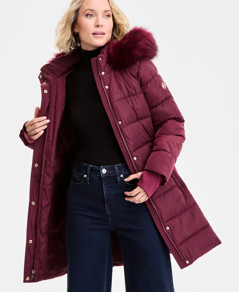 Michael Kors Women's Faux-Fur-Trim Hooded Puffer Coat, Exclusively at Macy's