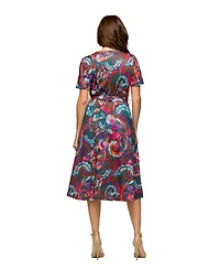 24seven Comfort Apparel Women's Short Sleeve Tie Waist Midi Dress