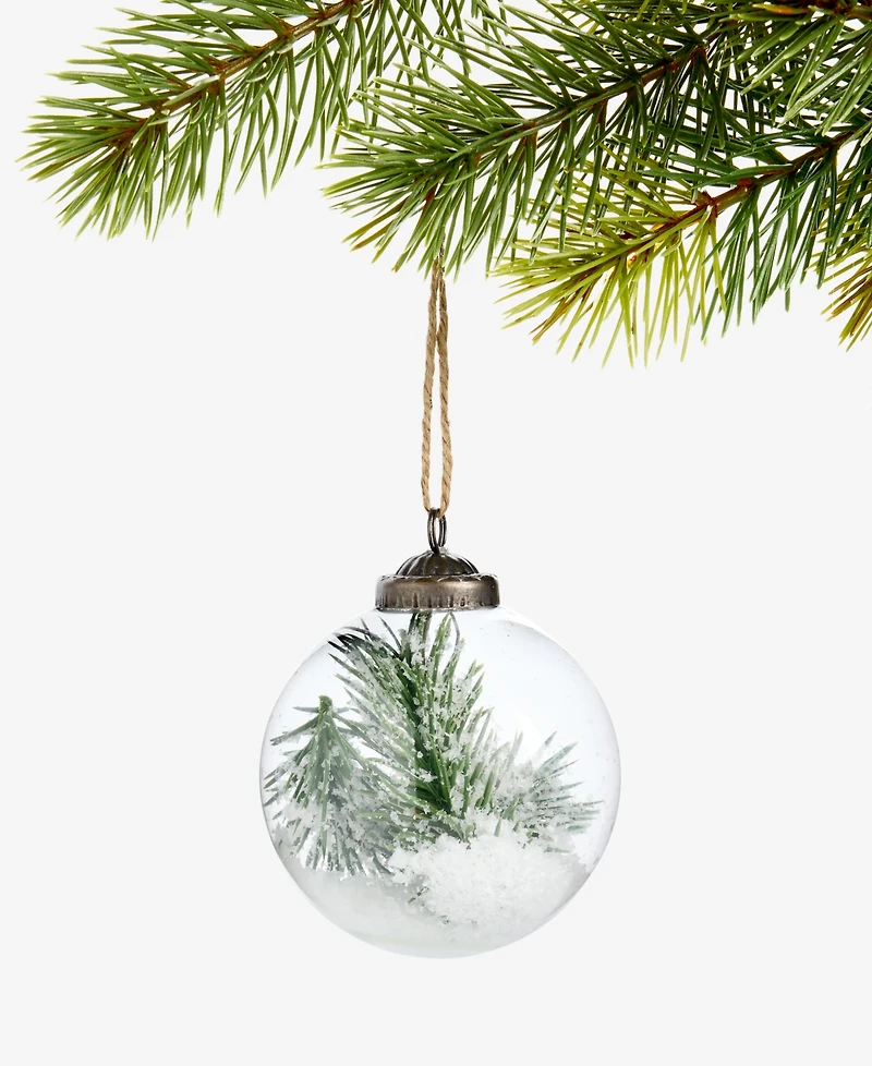 Holiday Lane Nordic Wonderland Glass Ball with Pine Ornament, Macy's Exclusive