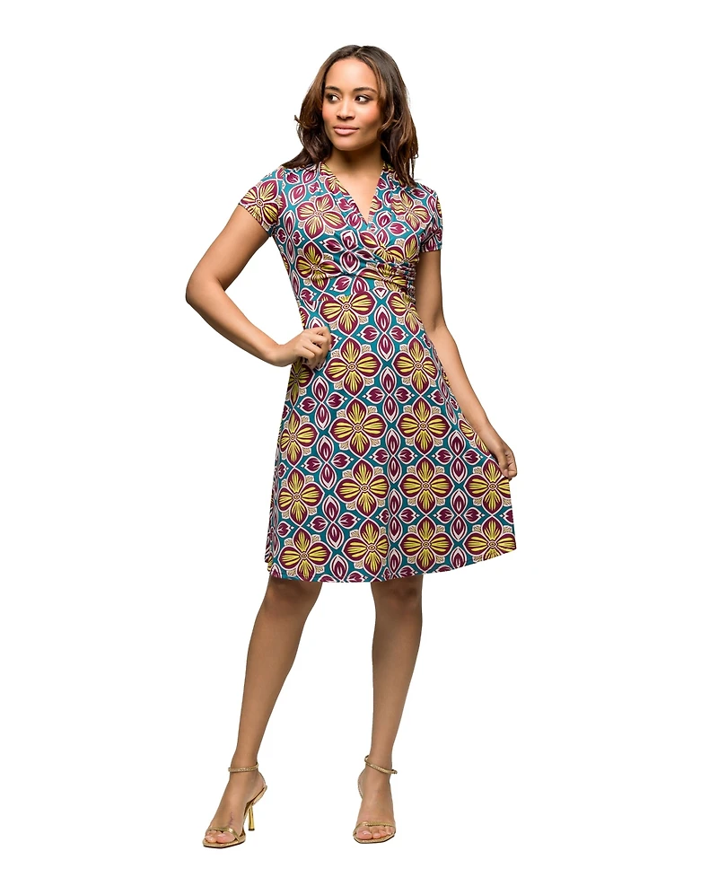 24seven Comfort Apparel Women's Short Sleeve Knee Length V Neck Wrap Dress