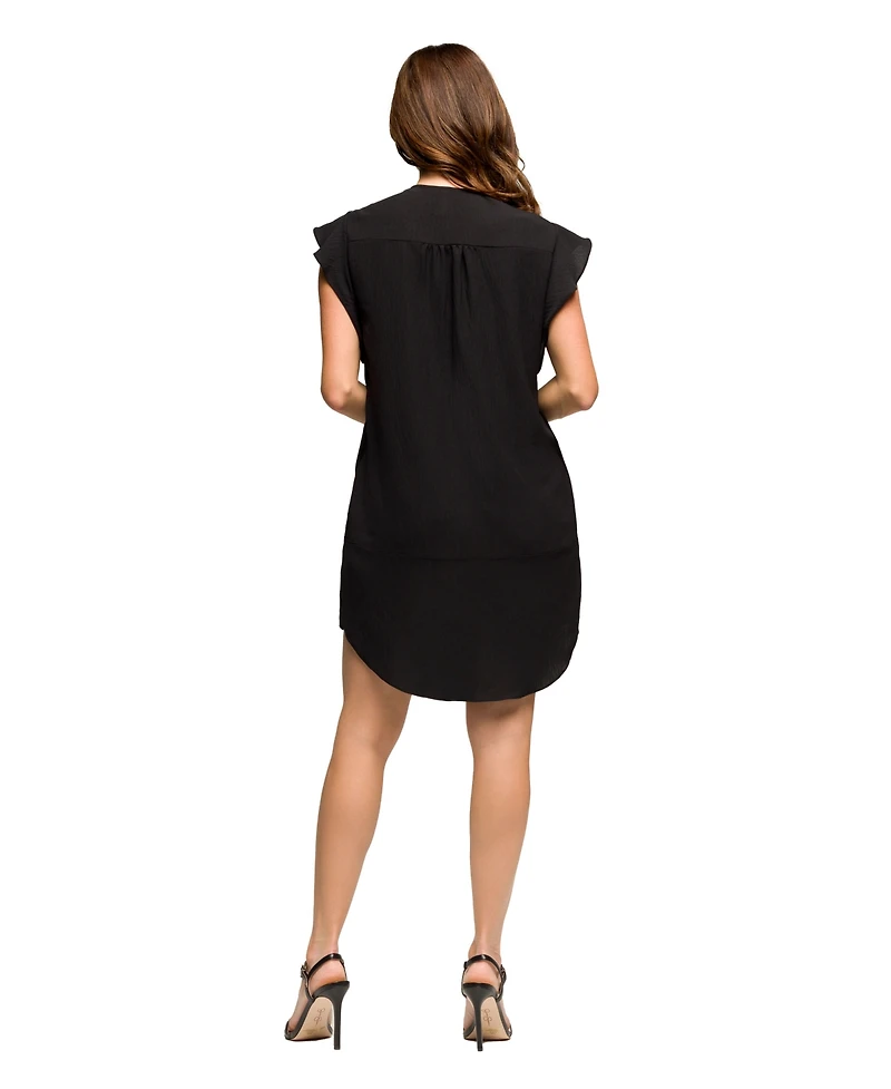 24seven Comfort Apparel Women's V Neck Cap Sleeve Knee Length Pocket Dress