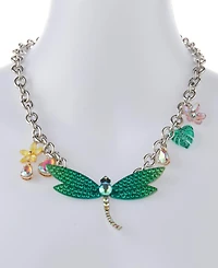 Betsey Johnson Faux Stone Garden Glam Dragonfly Bib Necklace