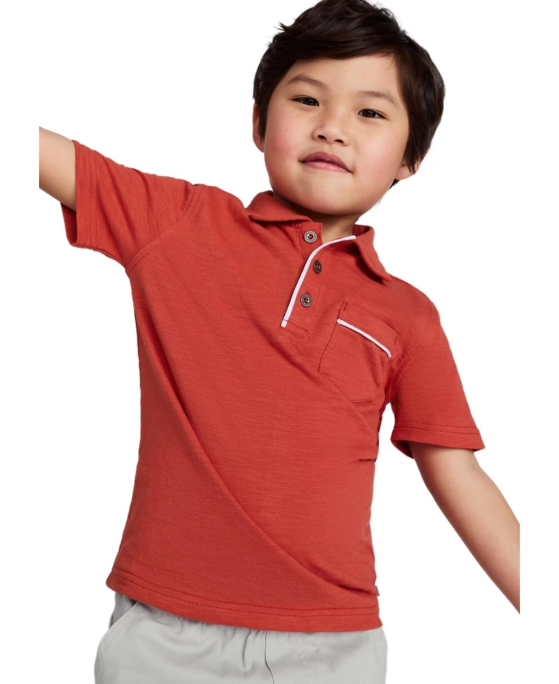 Calvin Klein Toddler and Little Boys Slub Jersey Polo Shirt Twill Shorts, 2-Piece Set