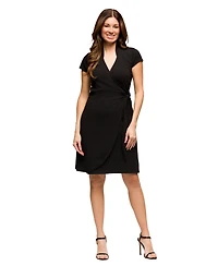 24seven Comfort Apparel Women's Mandarin Collar Knee Length Wrap Dress