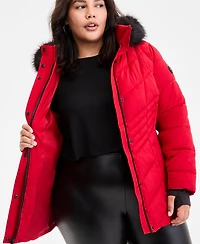 Michael Kors Plus Faux-Fur-Trim Hooded Puffer Coat, Exclusively at Macy's