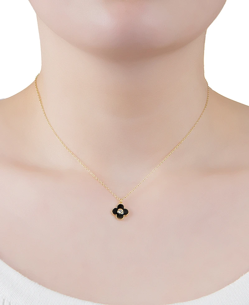 Cubic Zirconia Black & White Clover Pendant Necklace in 14k Gold-Plated Sterling Silver, 16" + 2" extender