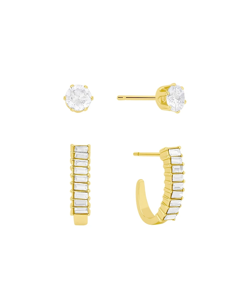 and Now This Crystal Duo Stud Baguette Hoop Earring Set