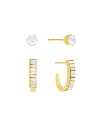 and Now This Crystal Duo Stud Baguette Hoop Earring Set