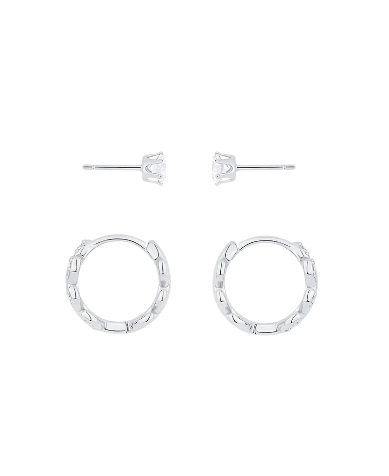 And Now This Cubic Zirconia Duo Stud and Leaf Hoop Earrings