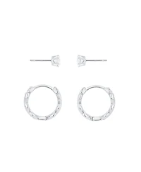 And Now This Cubic Zirconia Duo Stud and Leaf Hoop Earrings