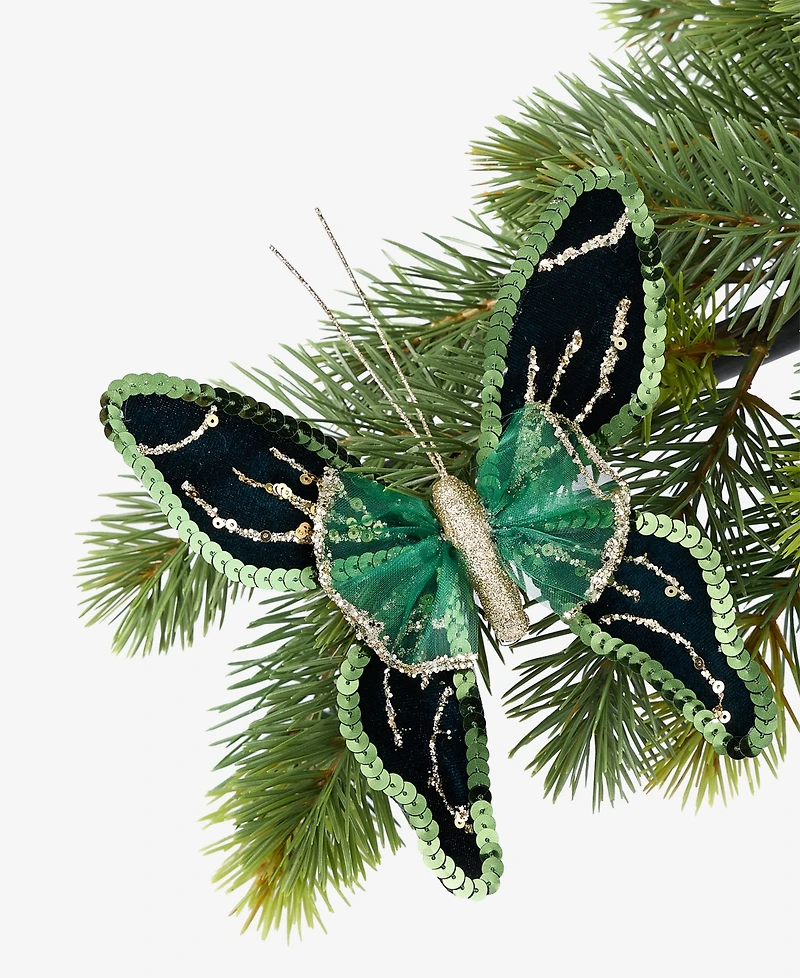 Holiday Lane Enchanted Forest Green Glitter Butterly Ornament, Macy's Exclusive