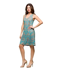 24seven Comfort Apparel Women's Teal Sleeveless Knee Length Shift Dress