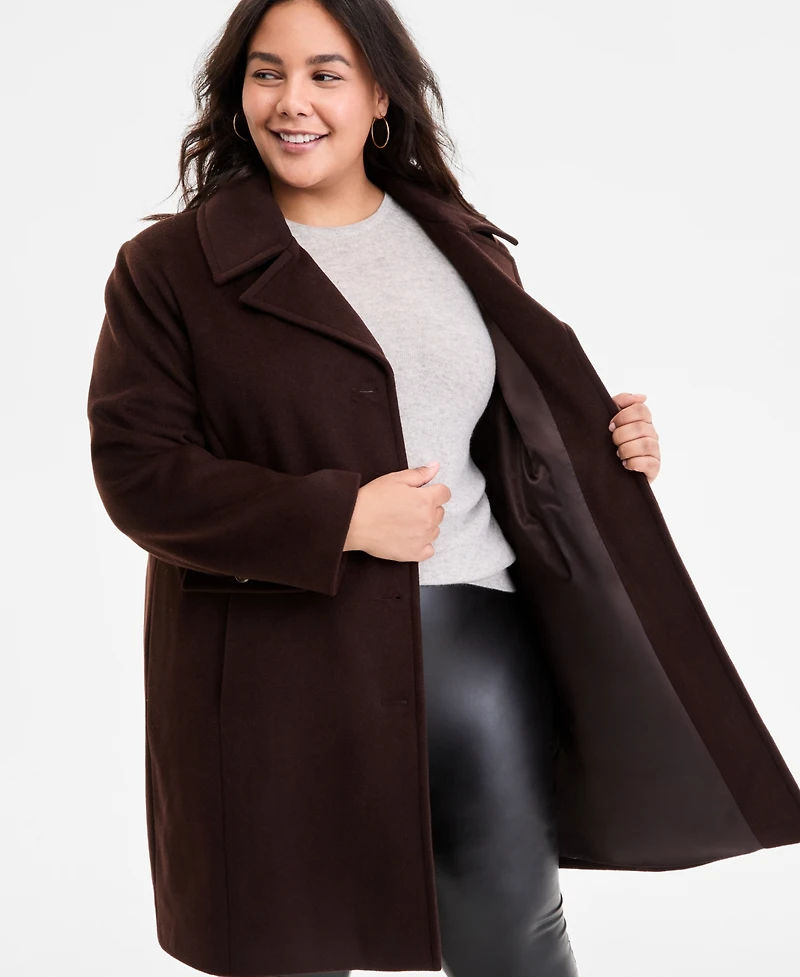 Michael Kors Plus Collared Button-Front Coat, Exclusively at Macy's