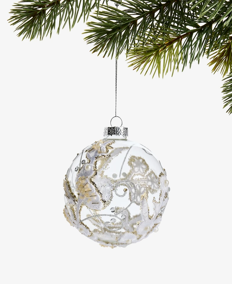 Holiday Lane Gilded Glamour Glass Clear Floral Ball Ornament, Macy's Exclusive