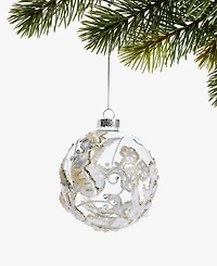 Holiday Lane Gilded Glamour Glass Clear Floral Ball Ornament, Macy's Exclusive
