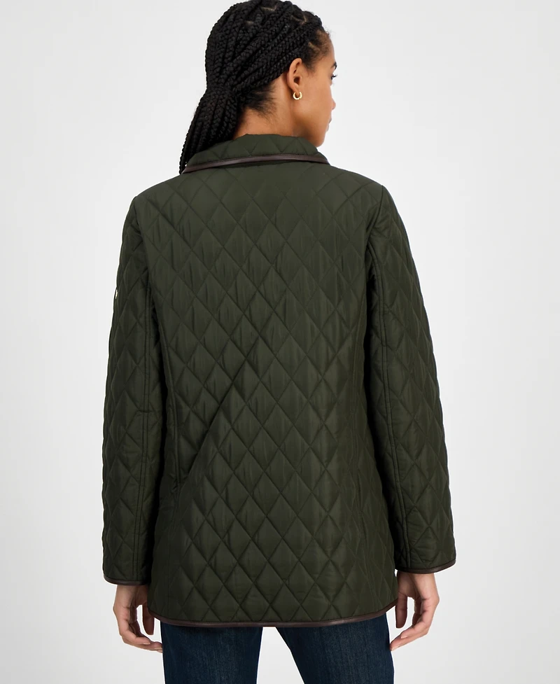 Michael Kors Women's Faux-Leather-Trim Quilted Coat, Exclusively at Macy's