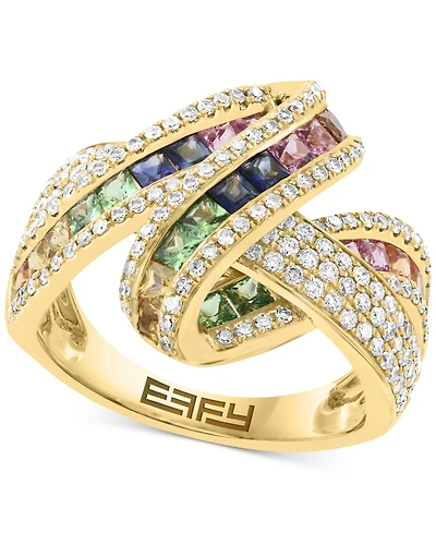 Effy Multi-Sapphire (1-1/4 ct. t.w.), Green Garnet (1/4 ct. t.w.) & Diamond (5/8 ct. t.w.) Crossover Statement Ring in 14k Gold