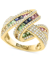 Effy Multi-Sapphire (1-1/4 ct. t.w.), Green Garnet (1/4 ct. t.w.) & Diamond (5/8 ct. t.w.) Crossover Statement Ring in 14k Gold