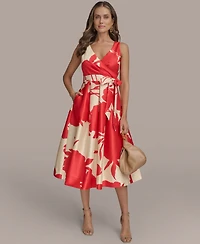 Donna Karan New York Women's Printed Tie-waist V-neck A-line Dress