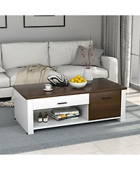 Modern Coffee Table with Front Back Drawers and Compartments for Living Room