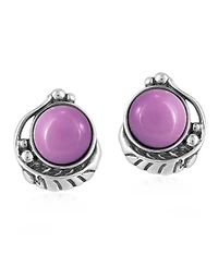 Sterling Silver Phosphosiderite Leaf Design Button Earrings