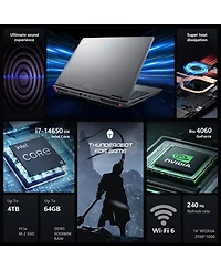 Thunderobot Radiant 16 4060 2.5K Gaming Laptop, 16" Wqxga 240Hz Display, 14th Gen Intel i7-14650HX, GeForce Rtx 4060, 16GB DDR5 Ram, 1TB PCIe Ssd, Rgb