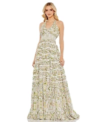 Mac Duggal Women's Cross Back Floral Ruffle Tiered Smock Dress