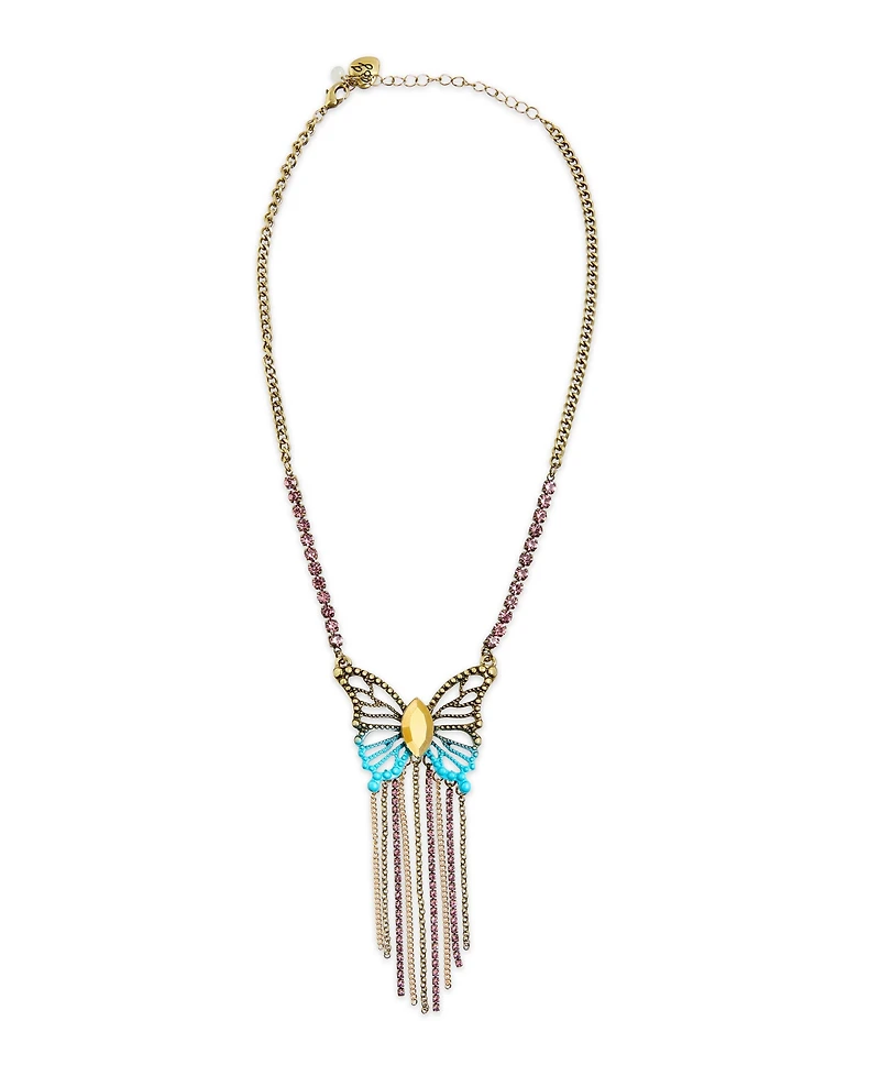 Betsey Johnson Faux Stone Boho Butterfly Fringe Pendant Necklace