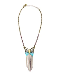 Betsey Johnson Faux Stone Boho Butterfly Fringe Pendant Necklace