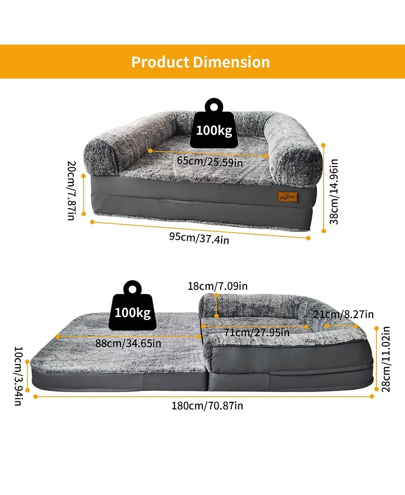 Bingopaw Giant Orthopedic Dog Bed w/Waterproof & LeatherTrim for Pets