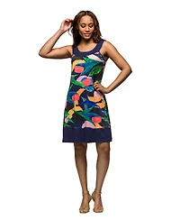 24seven Comfort Apparel Women's Floral Scoop Neck Sleeveless Knee Length Dress